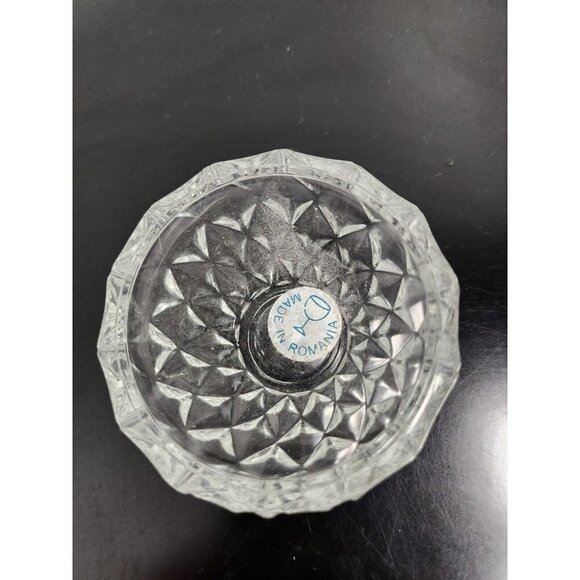 VTG Romania Pear Shaped Clear Cut Glass Triangle Design Trinket Box Ring Holder - Picture 5 of 8